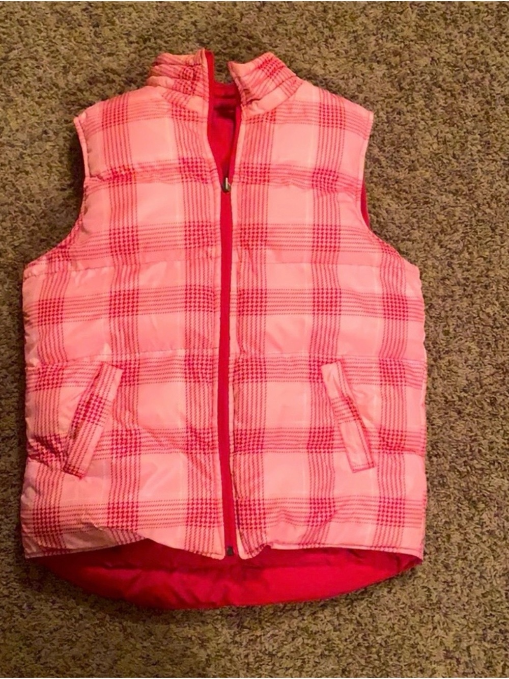 Reversible Pink Plaid Quilted Puffer Vest